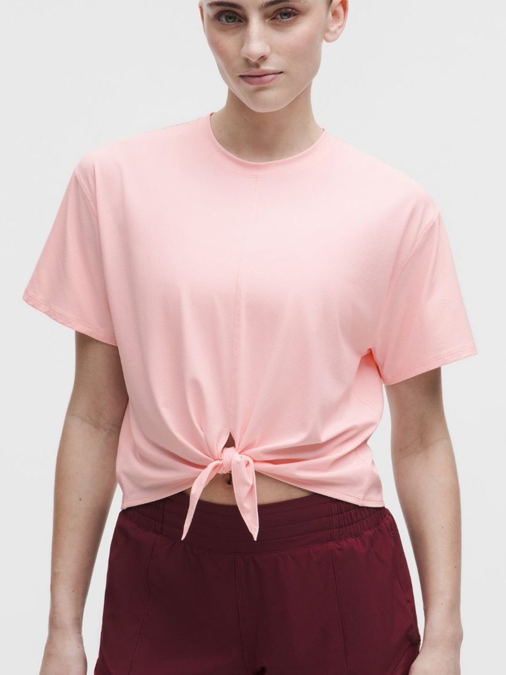 Lululemon Tie-Front Short Sleeve Top in Light Pink